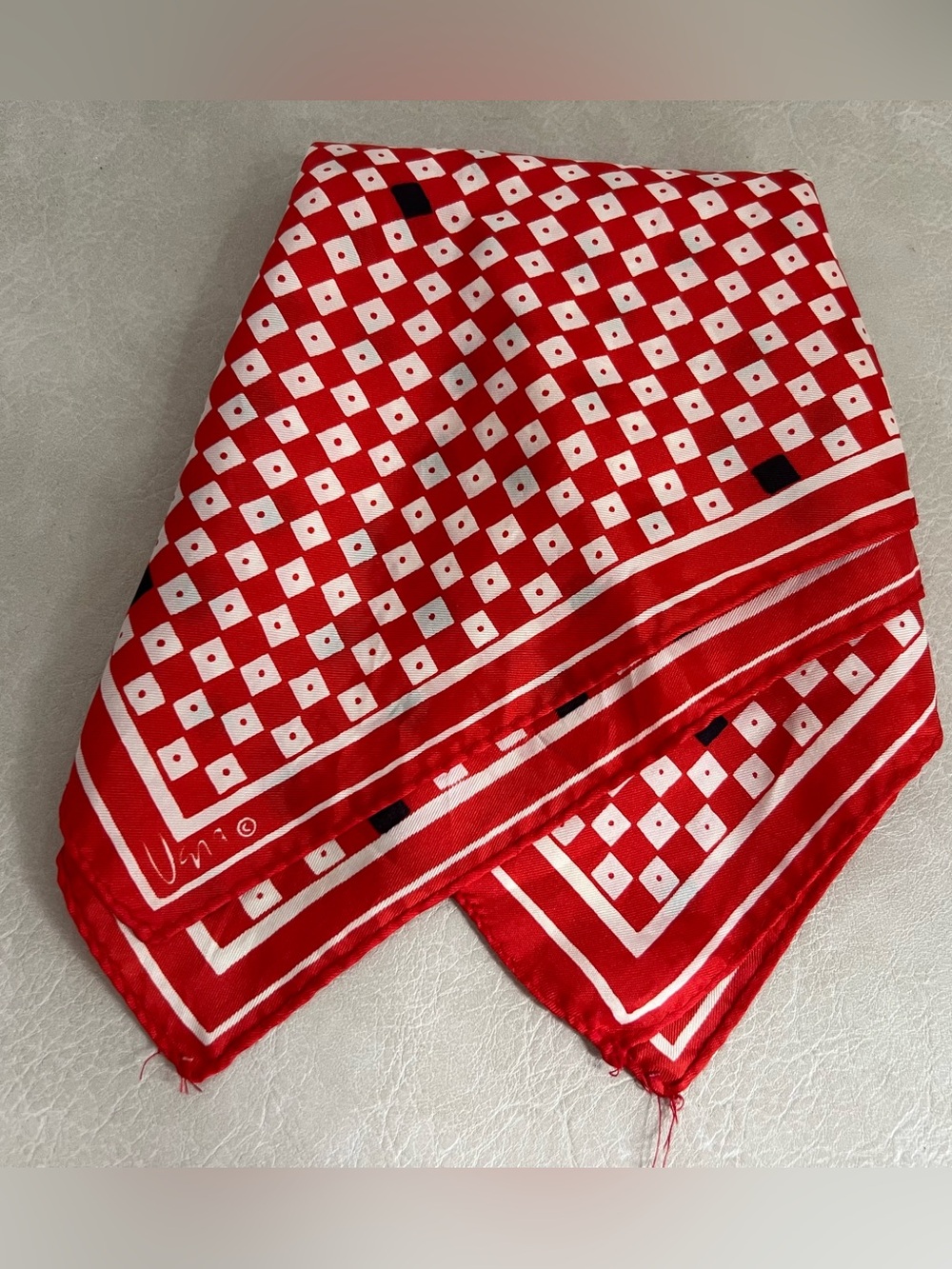Vintage Vera Neumann Red White Checkered Square Scarf Geometric Mod